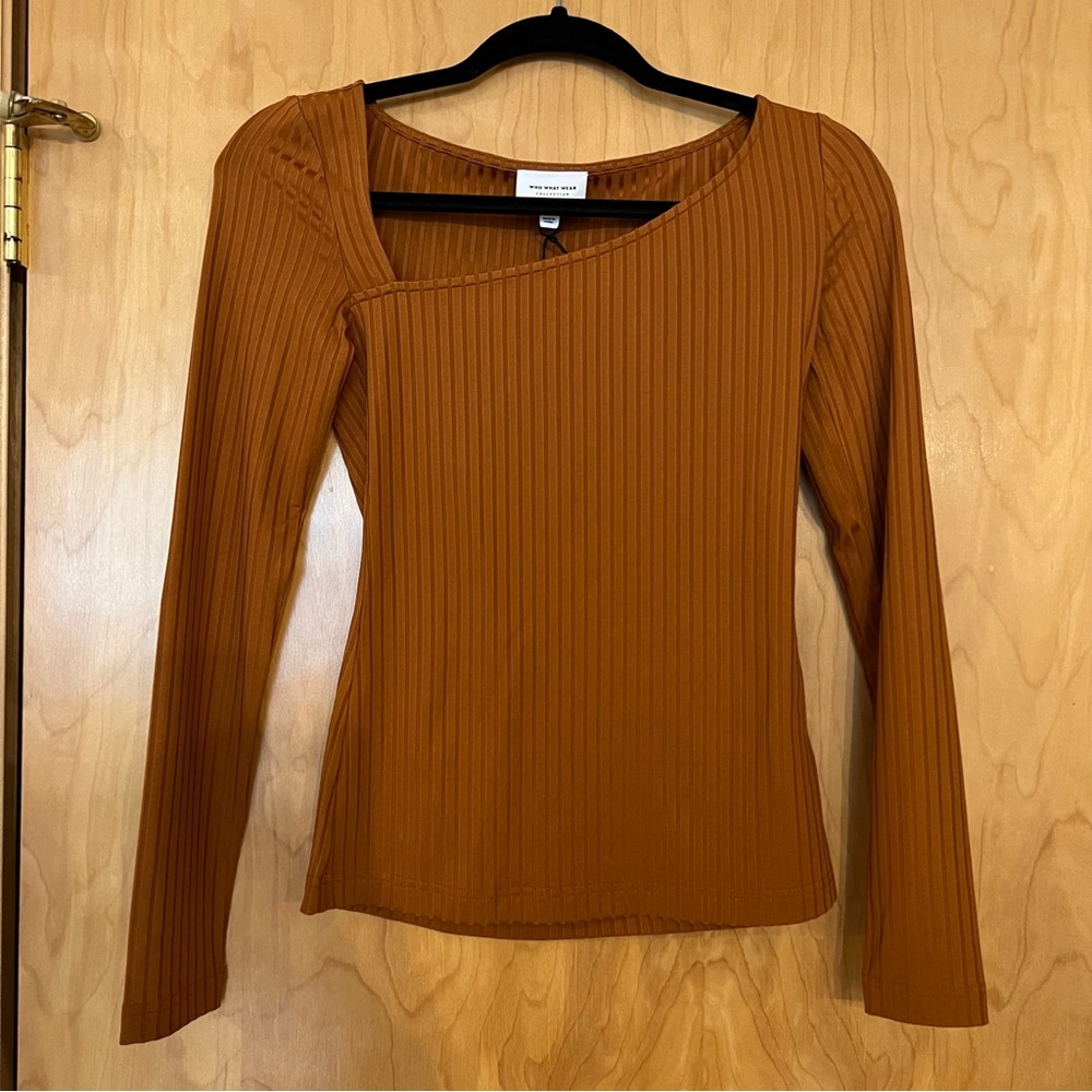 NWT Rio Long-Sleeve Asymmetrical Top in Brown